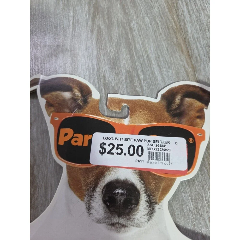 Party Dog Bite Paw Pup Seltzer Pet Costume White Red Dog Shirt L/XL Halloween